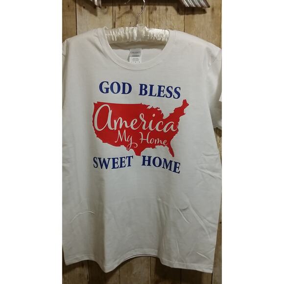 God Bless America My Home sweet Home t-shirt Ladies crewneck size L - Picture 2 of 2